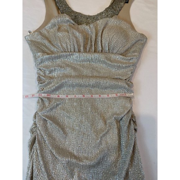 Cachet Womens Golden Lame Cocktail Dress With Beaded Neckline Back Zip Silver 4 - Picture 5 of 6